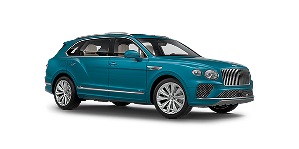 Bentley Shenyang Bentley Bentayga EWB Azure front side angled view in Topaz blue coloured exterior. 